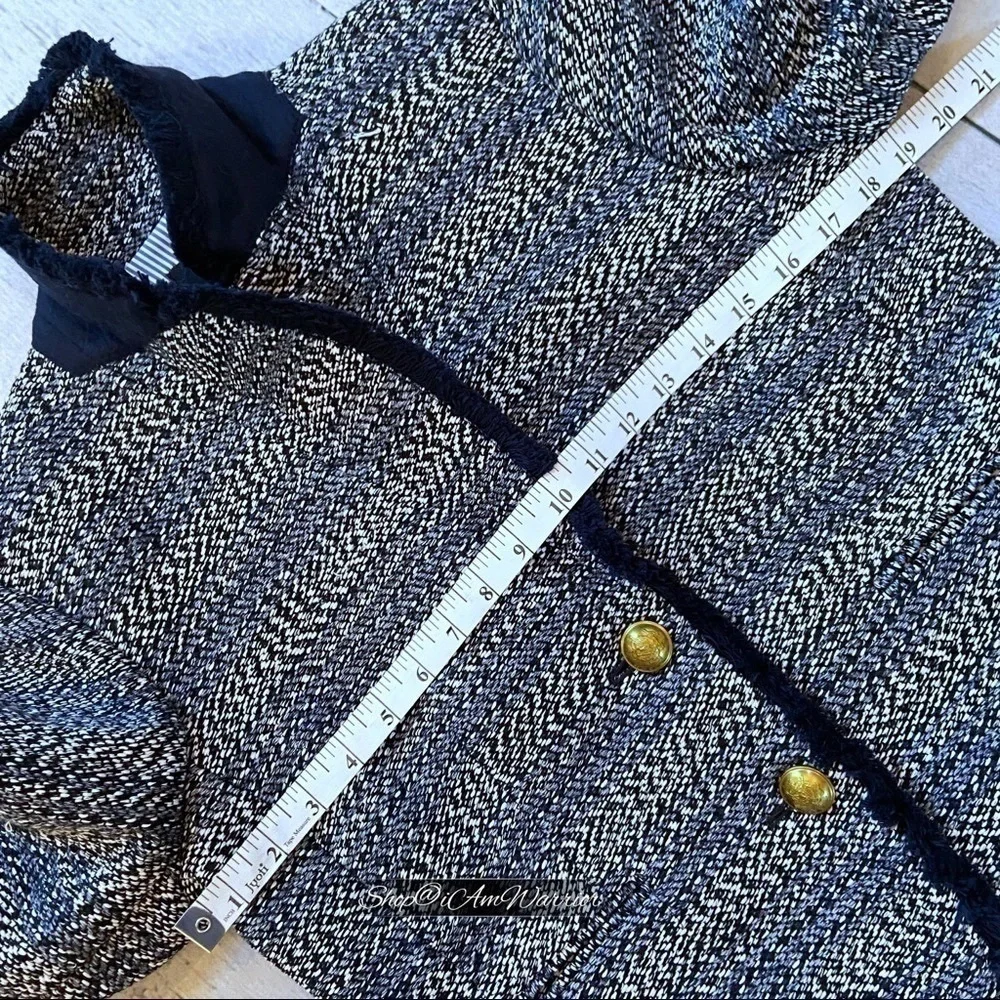 J.Crew NWT striped navy fringe tweed 2 gold button lady jacket *shop@iamwarrior